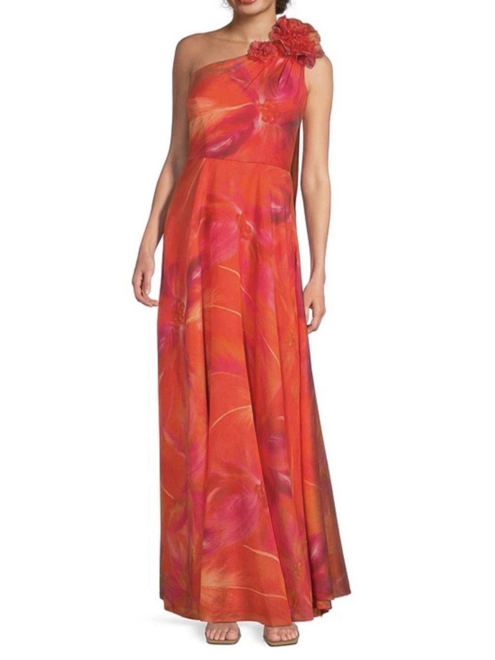 Muse By Marchesa Sz 6 One Shoulder Tangerine Floral Evening Gown Dress NWT $439 - Picture 3 of 16